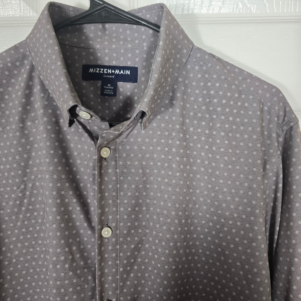 Mizzen+Main Leeward Classic Fit Grey Micro Dot Performance Dress Shirt Men's M